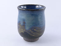 Blue Hagi-yaki cup by Yamane Seigan, 280 ml / 9.5 oz