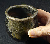 Large “kuro-bizen” bizen-yaki cup by Baba Takashi