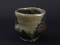 “Kuro-bizen” bizen-yaki cup with yellow “goma” by Baba Takashi