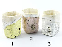 Glazed pentagonal cups by Katase Kazuhiro