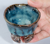 Hagi-yaki blue cup by Yamane Seigan, 110ml (3.7 oz)