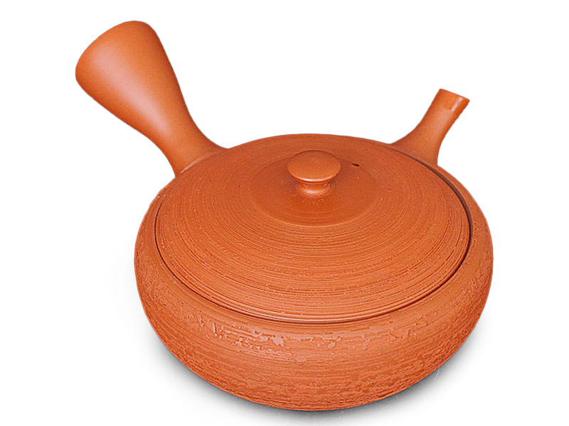 Red Tokoname-yaki kyûsu teapot with “pine bark” motifs by Gyokkô 90 ml