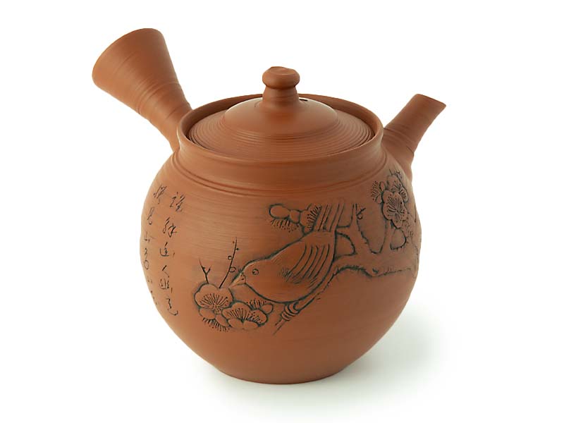 39270円 開催中 常滑焼 急須 朱泥白梅彫 陶製茶こし 210cc 木箱入 Kyusu teapot ceramic tea strainer. Tokoname yaki Japanese ceramic.