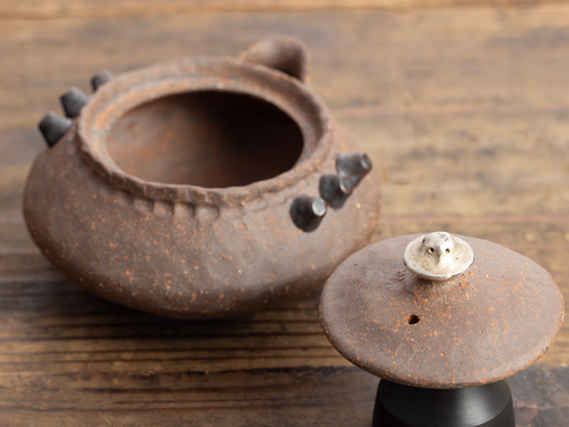 備前焼手びねり宝瓶 竹摘み さんぎり② 備前焼手びねり宝瓶 竹摘み さんぎり②